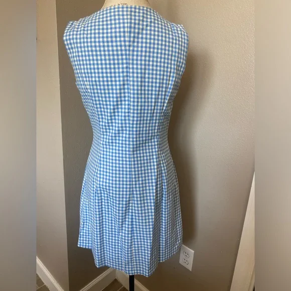 Blue and White Boat Neck Gingham Mini Dress - Picture 4 of 4